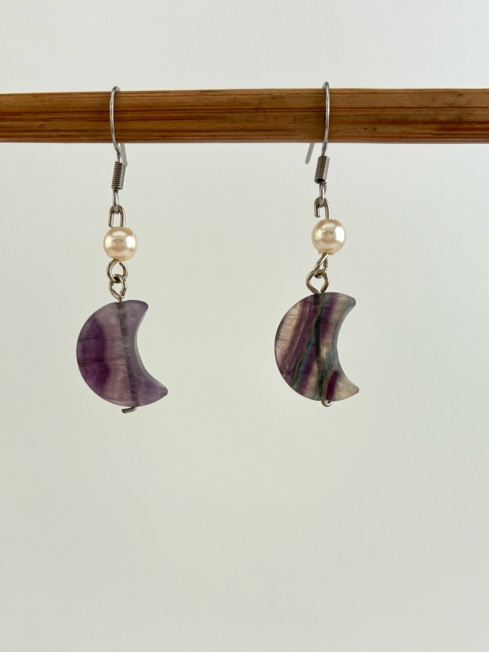 ✨Handcrafted Celestial Pearl Accent Crescent Moon Drop Earrings✨